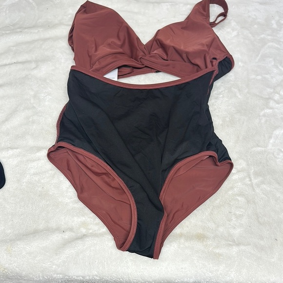 Chic Brown One-Piece Swimsuit with Asymmetrical Cut-Out - Picture 9 of 12